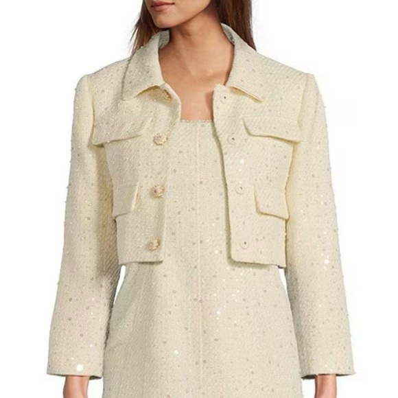 NWT butter yellow Antonio Melani Rita tweed jacket 14 - Picture 1 of 13